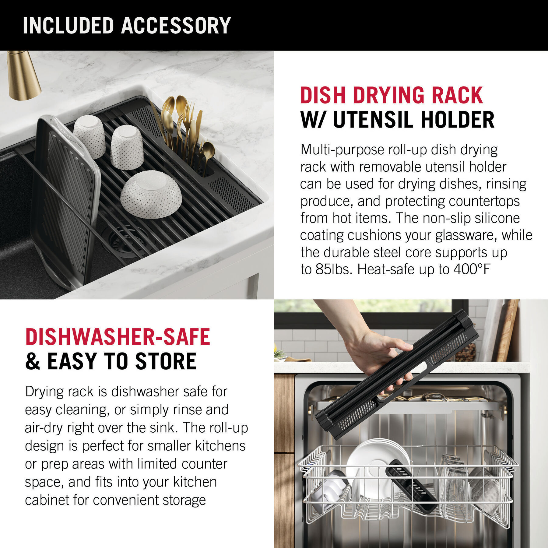 30” Granite Composite Workstation Kitchen Sink Undermount Single Bowl with WorkFlow™ Ledge and Accessories in Metallic Black, image 2